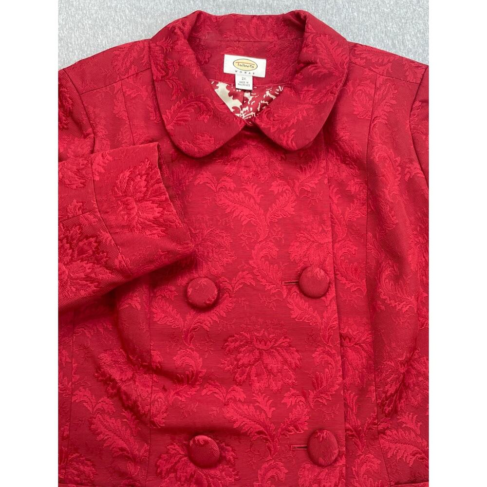 Talbots Jacket Women 2X Red Double Breasted Jacquard Floral Lined